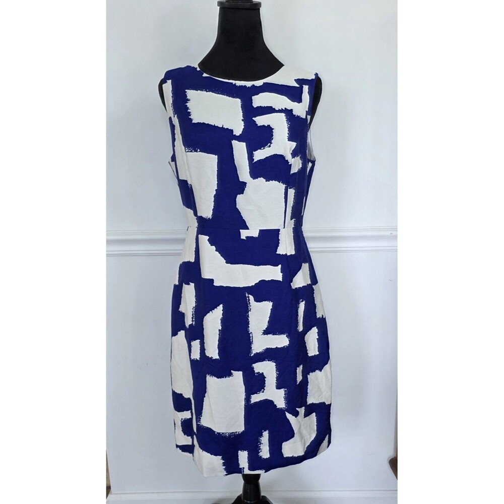 Kate Spade New York Size 10 Blue White Abstract Print Silk Cotton Sheath Dress
